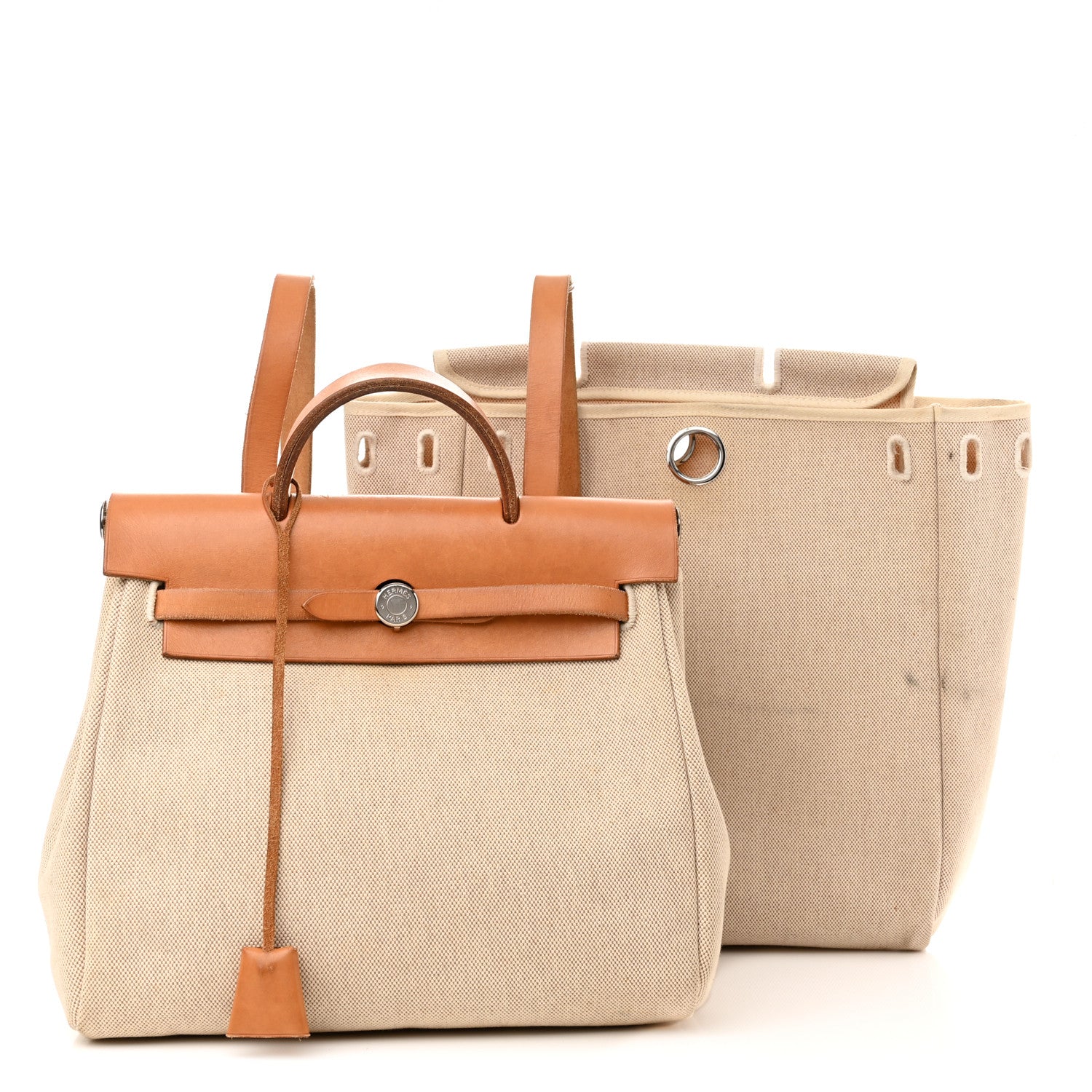 Hermes Toile Vache Calfskin Herbag 30 PM Backpack Natural 12 of 16