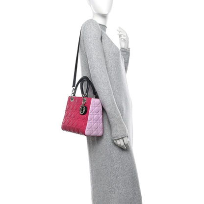 Christian Dior Lambskin Cannage Medium Tri-Color Lady Dior Fuchsia Anemone Black 2 of 10