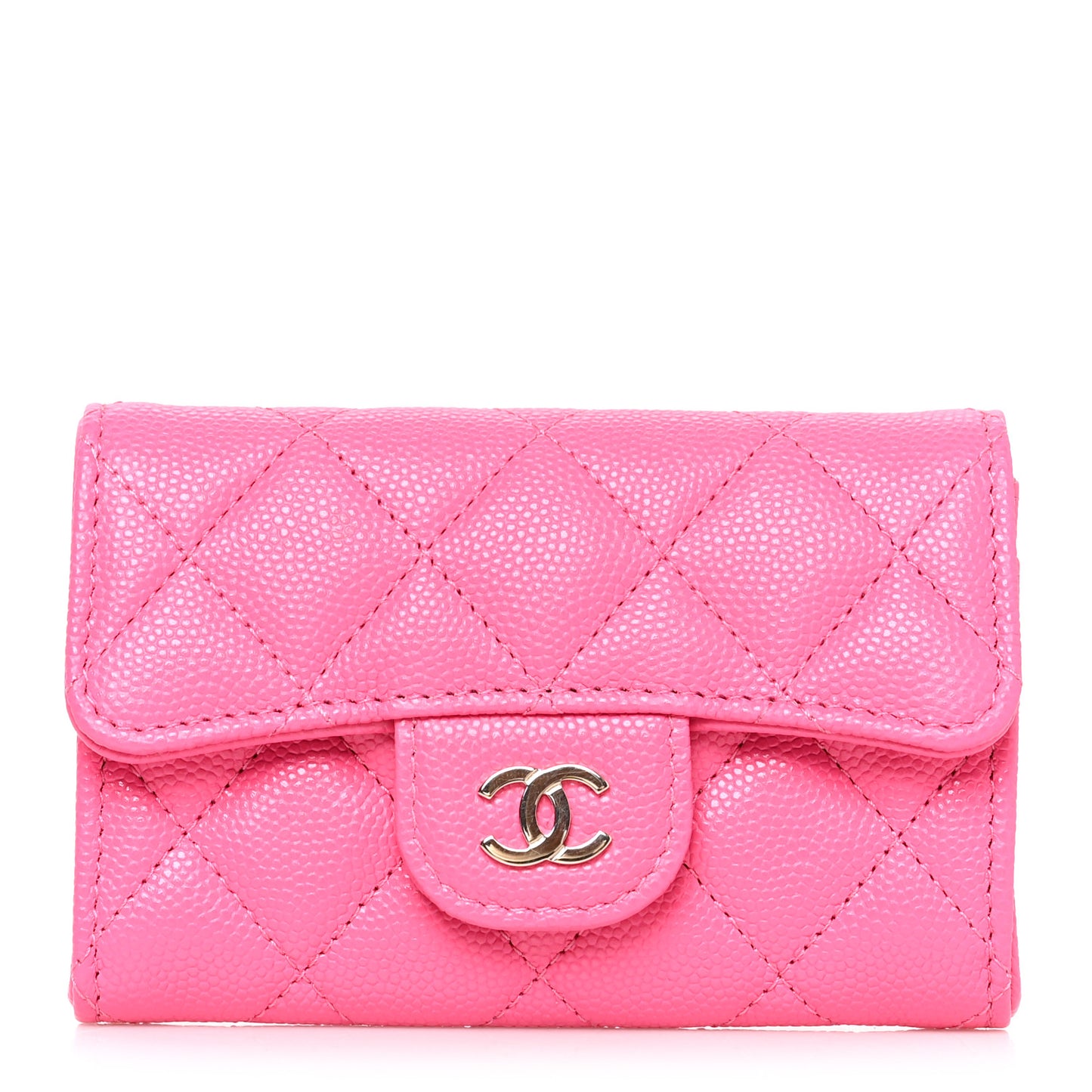 Caviar Quilted Flap Card Holder Wallet Pink