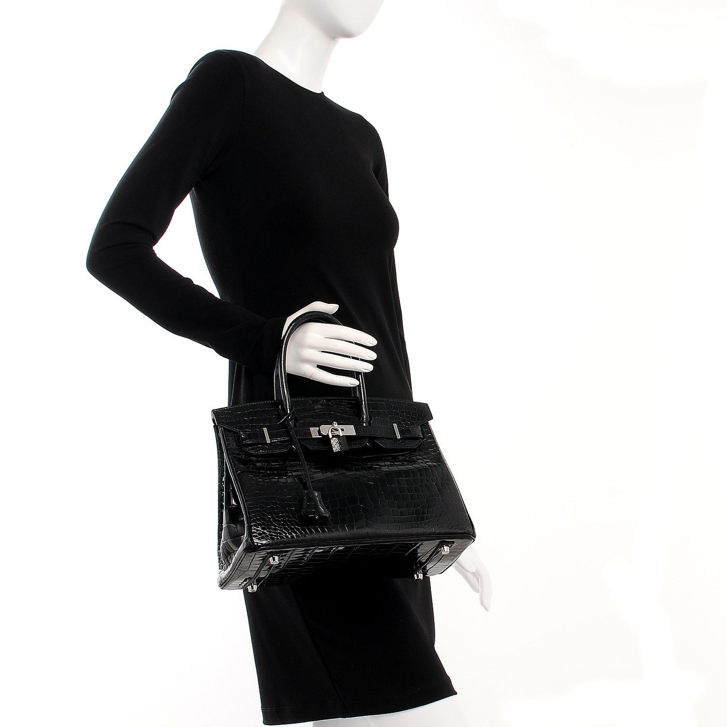 Shiny Porosus Crocodile Birkin 30 Black