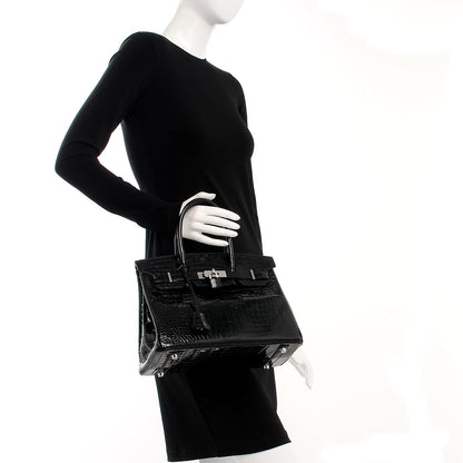 Hermes Shiny Porosus Crocodile Birkin 30 Black 2 of 38