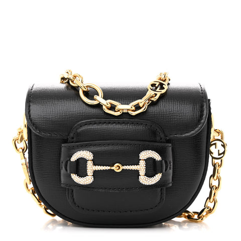 Azalea Calfskin Crystal GG Monogram Mini Horsebit 1955 Waist Bag Black