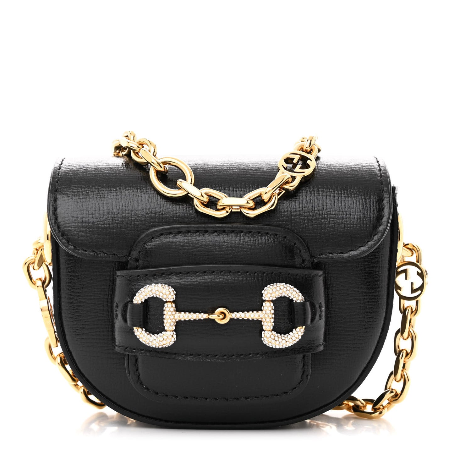 Azalea Calfskin Crystal Horsebit 1955 Belt Bag Black