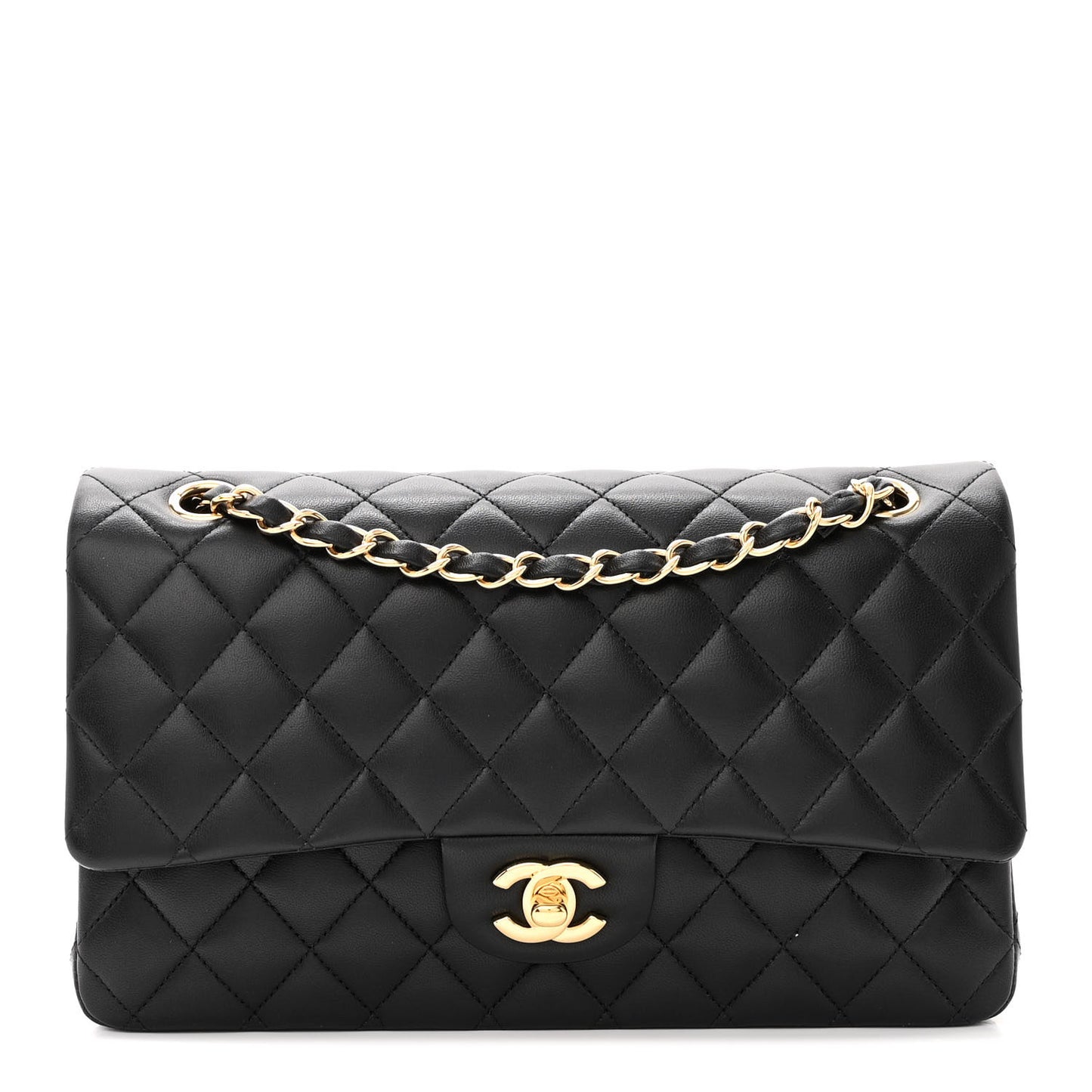 Lambskin Quilted Medium Double Flap Black