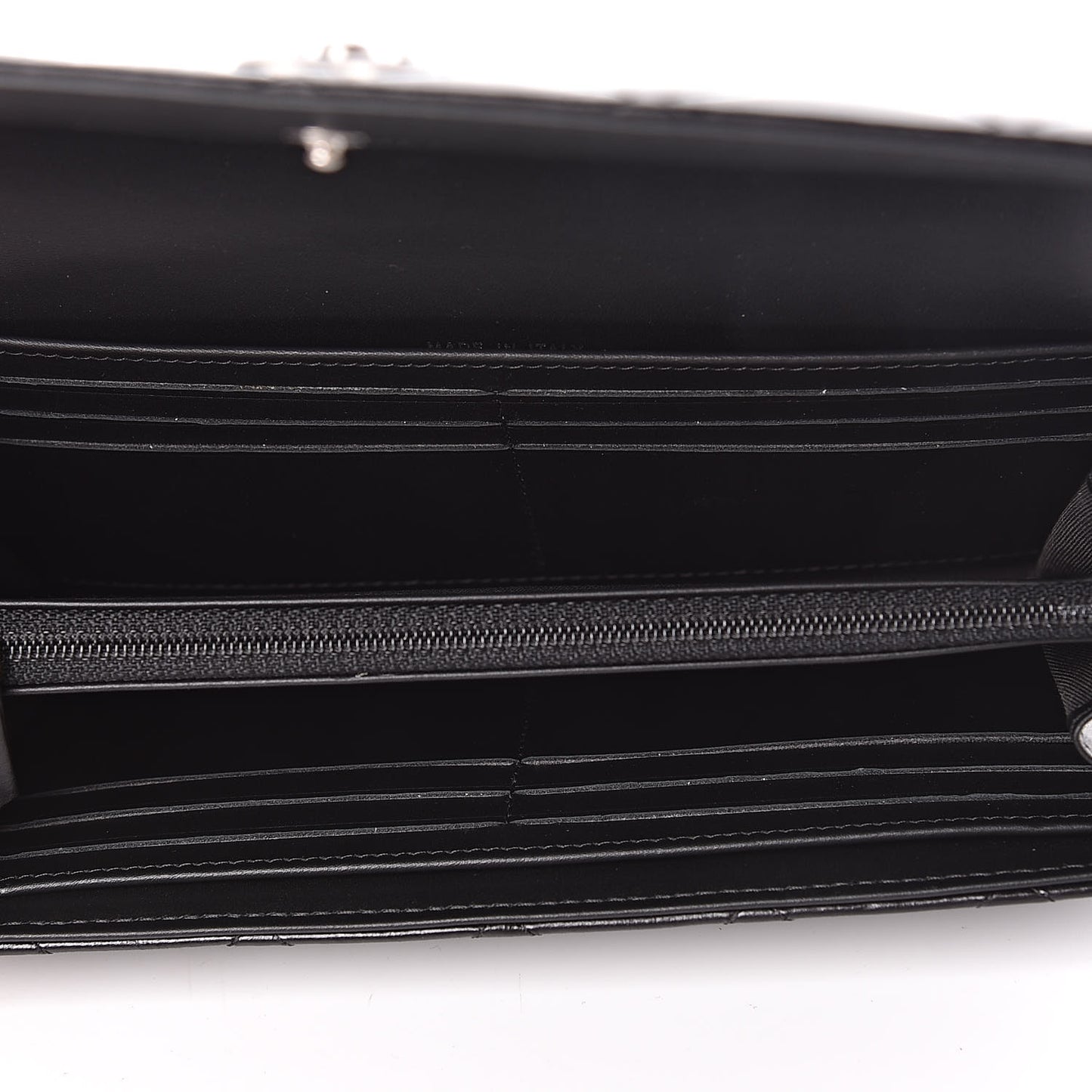Glazed Calfskin Quilted Coco Boy Large Gusset Flap Wallet Black