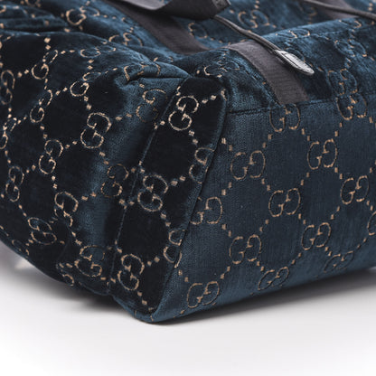 Gucci Velvet GG Monogram Web Medium Double Buckle Backpack Blue Beige Black 8 of 9
