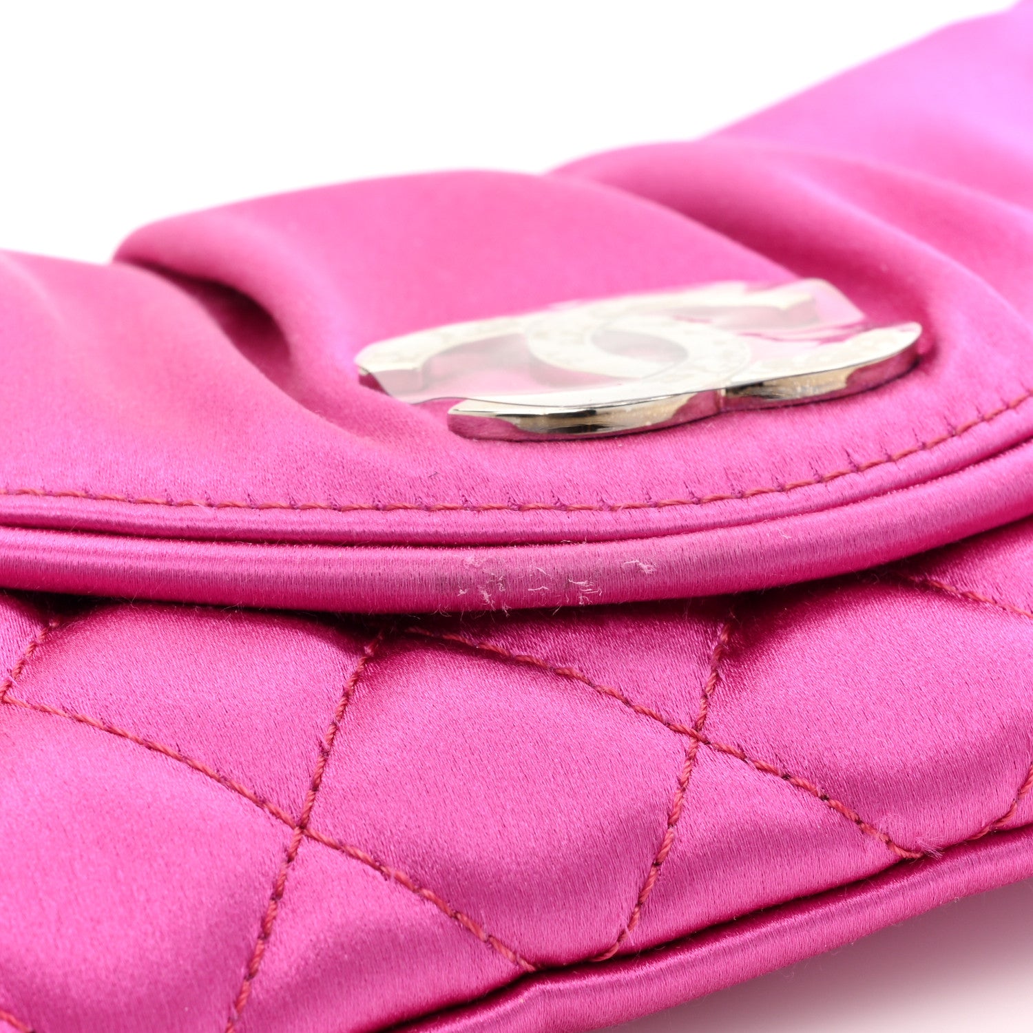 Chanel Satin Quilted Flap Clutch Fuchsia 11 of 12