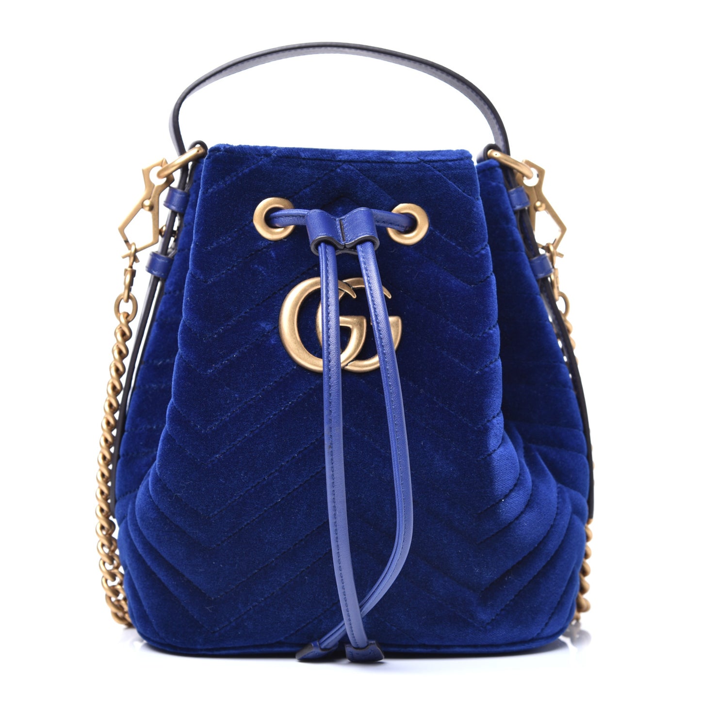 Velvet Matelasse GG Marmont Bucket Bag Cobalt Blue