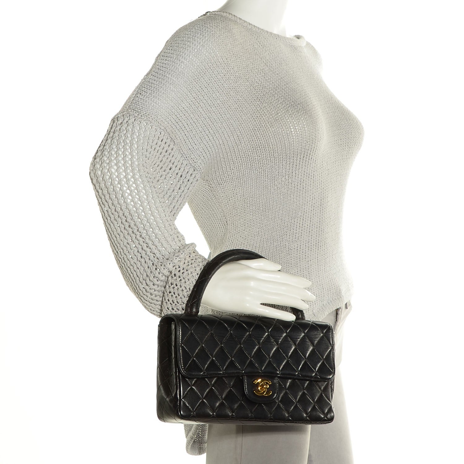Chanel Lambskin Quilted Medium Rectangular Kelly Flap Bag Black 2 of 10