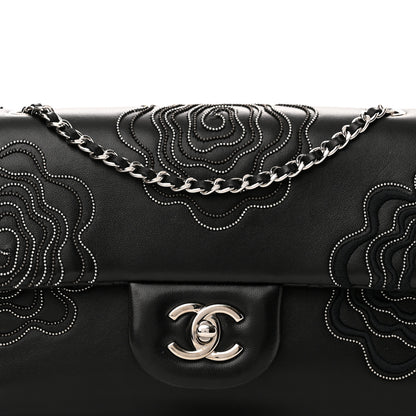 Chanel Lambskin Embroidered Camellia Follies Flap Black 8 of 12