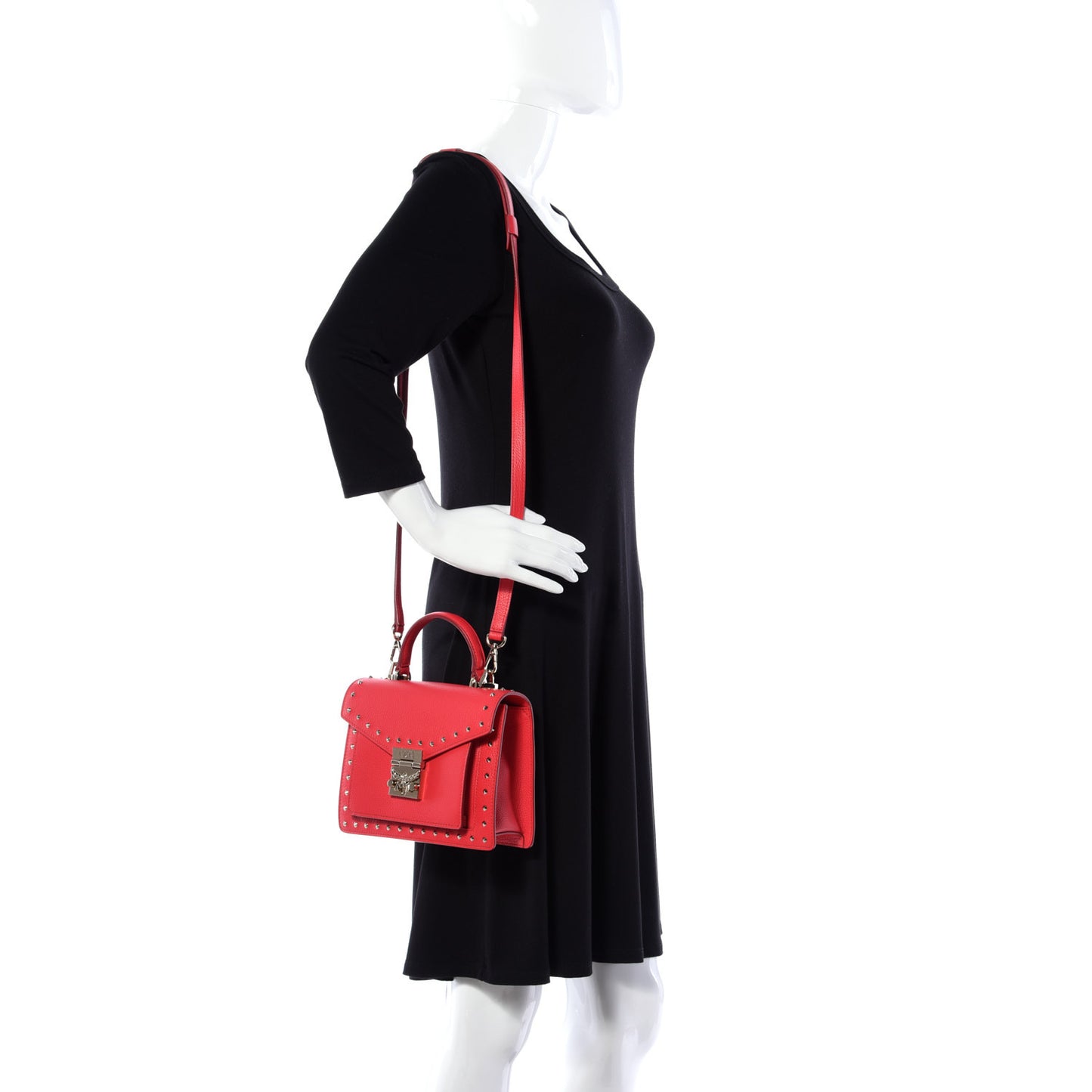 Calfskin Studded Small Patricia Satchel Chinese Red