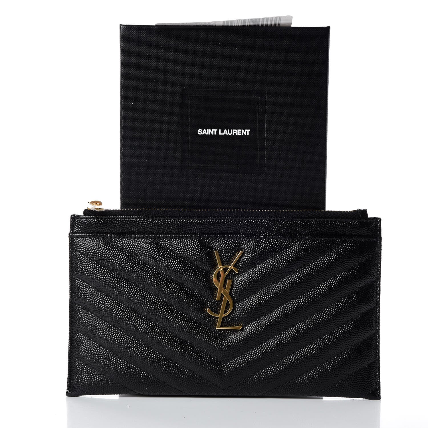 Saint Laurent Grain De Poudre Chevron Monogram Bill Pouch Black 8 of 8