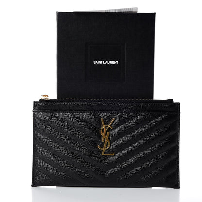 Saint Laurent Grain De Poudre Chevron Monogram Bill Pouch Black 8 of 8
