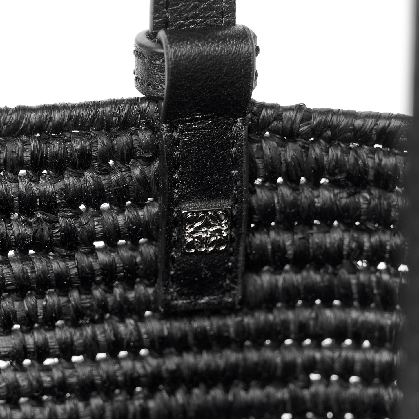 Raffia Square Small Basket Tote Bag Black