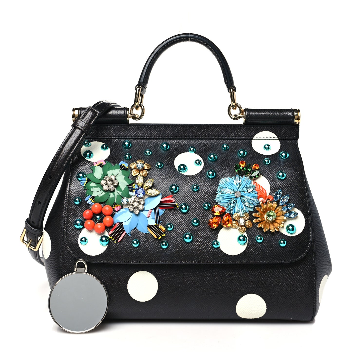 Dauphine Embellished Dot Medium Miss Sicily Satchel Black