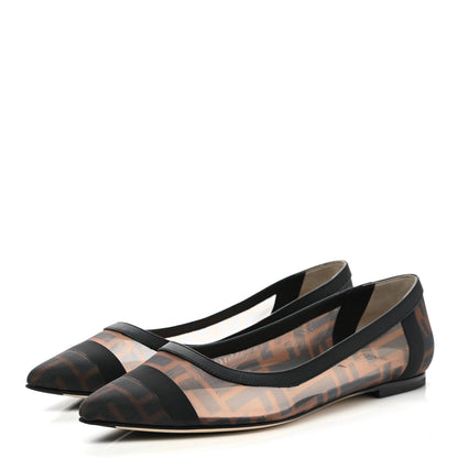 Fendi Mesh FF Skimmer Ballerina Flats 37 Tobacco Moro Black 3 of 8
