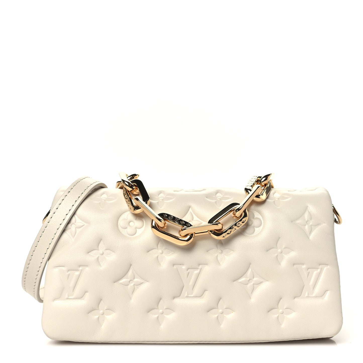 Lambskin Embossed Monogram Pochette Coussin Crossbody Creme