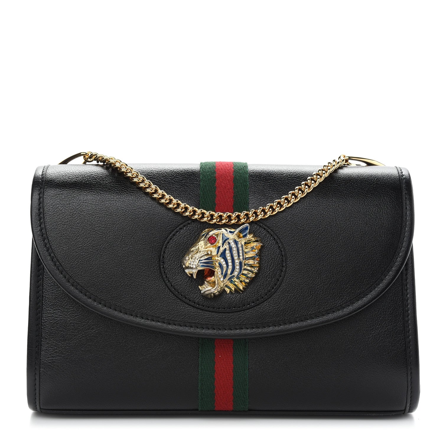 Gucci Textured Calfskin Web Small Rajah Slim Flap Shoulder Bag Black 1 of 10