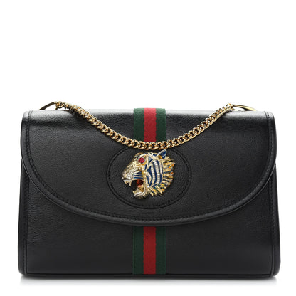Gucci Textured Calfskin Web Small Rajah Slim Flap Shoulder Bag Black 1 of 10