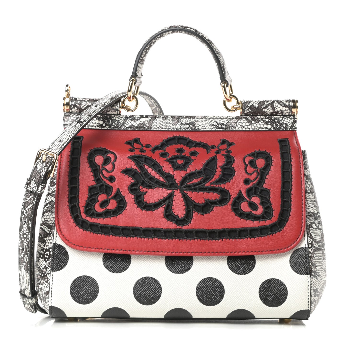 Dauphine Lambskin Embroidered Laser Cut Polka Dot Medium Miss Sicily Satchel Multicolor