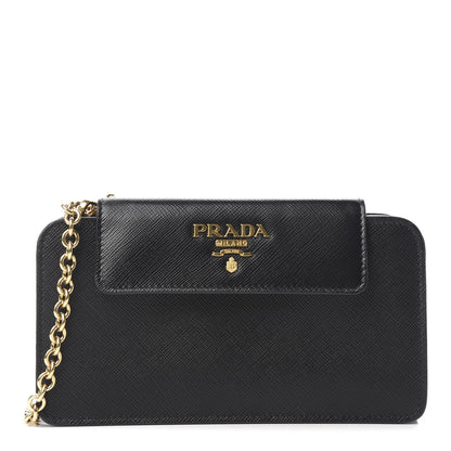 Prada Saffiano Metal Oro Chain Wallet Black 1 of 11