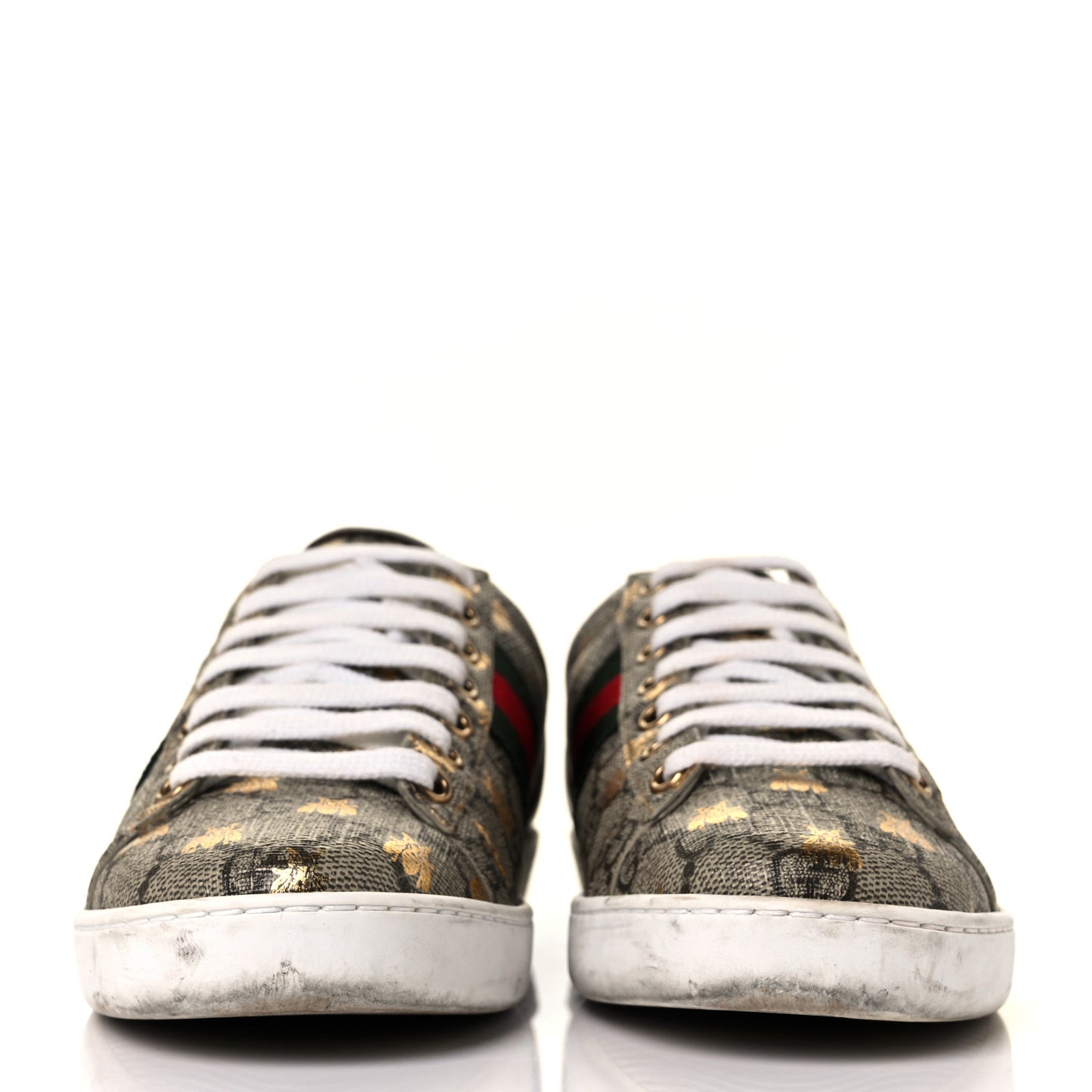 GG Supreme Monogram Bees Ayers Web Womens Ace Sneakers 35.5 Beige Oro Green Red