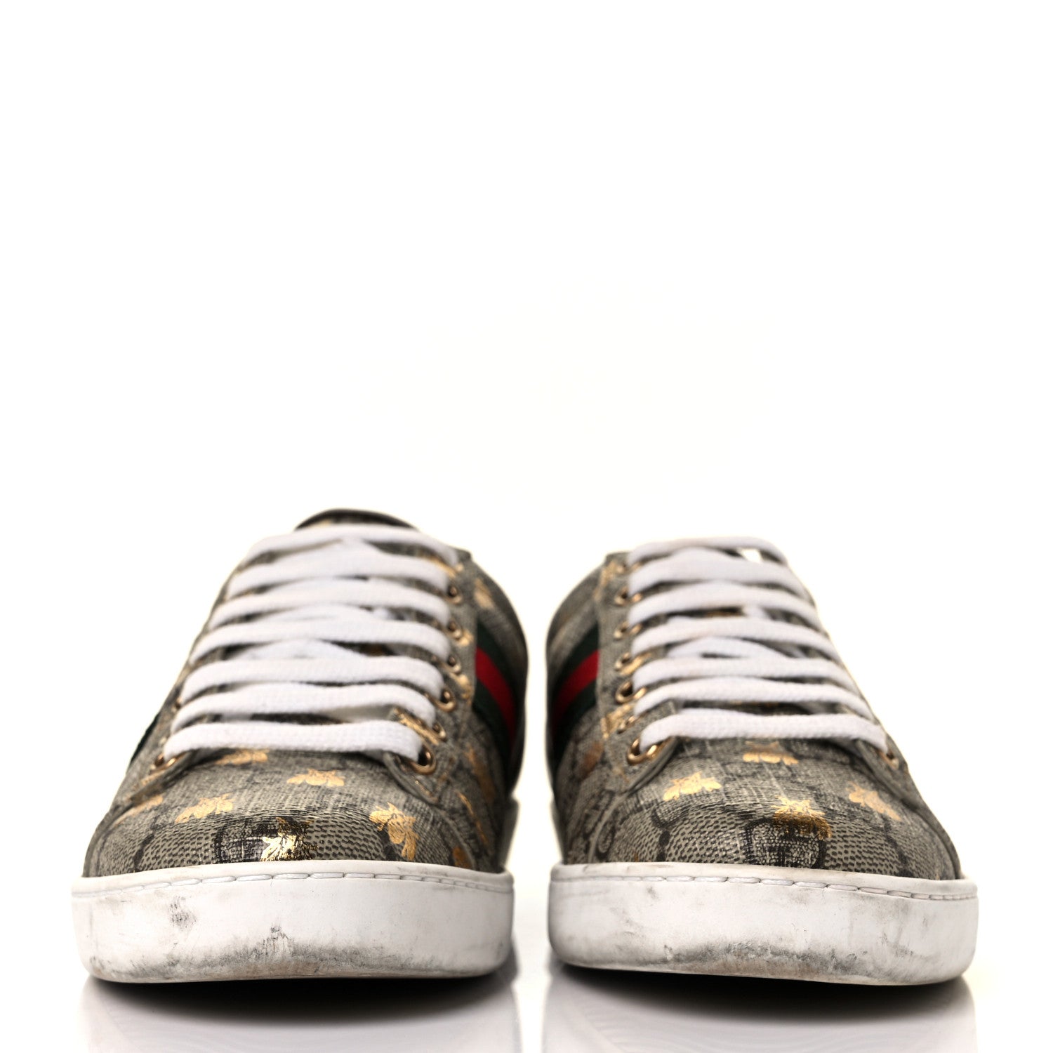 Gucci GG Supreme Monogram Bees Ayers Web Womens Ace Sneakers 35.5 Beige Oro Green Red 2 of 10