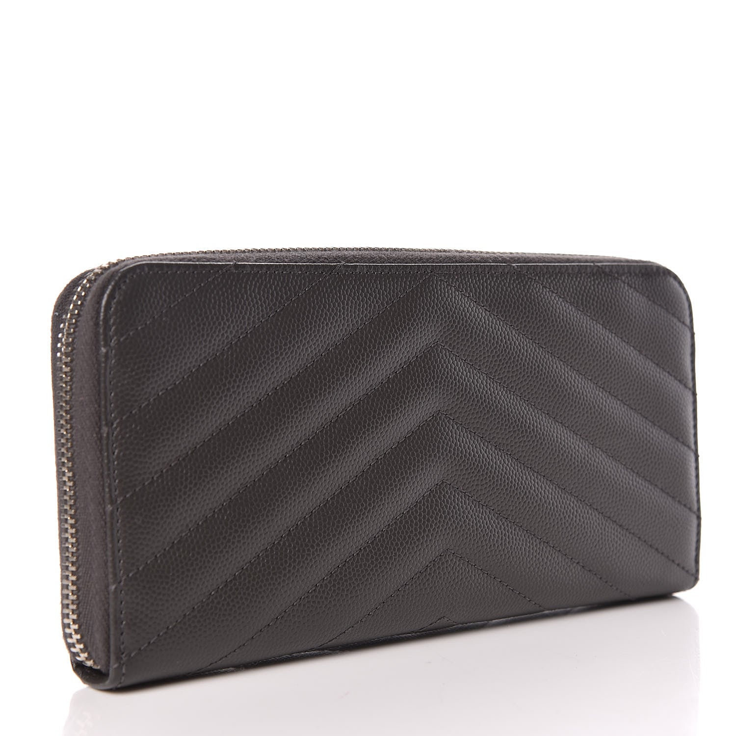 Saint Laurent Grain De Poudre Matelasse Chevron Monogram Zip Around Wallet Coal 3 of 9