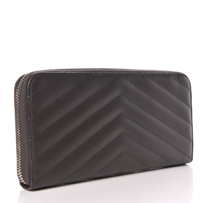 Saint Laurent Grain De Poudre Matelasse Chevron Monogram Zip Around Wallet Coal 3 of 9