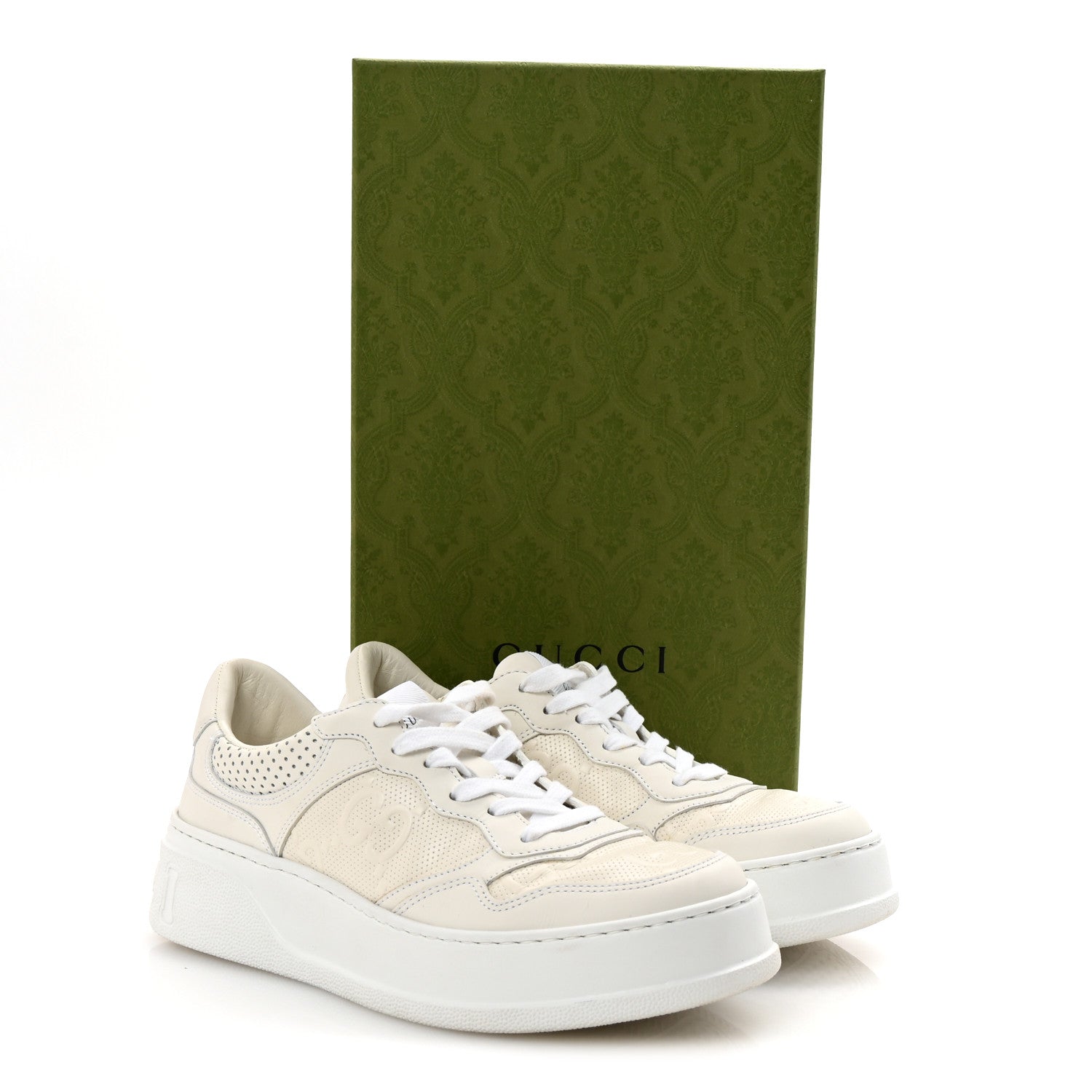 Gucci Calfskin GG Tennis Embossed Perforated Womens Platform 55mm Sneakers 38 Great White 10 of 10