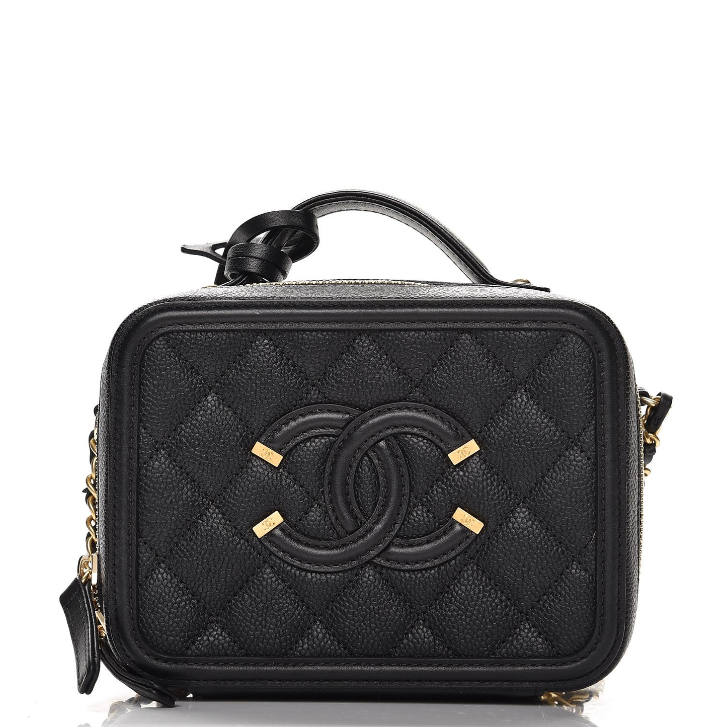 Caviar Quilted Small CC Filigree Vanity Case Black