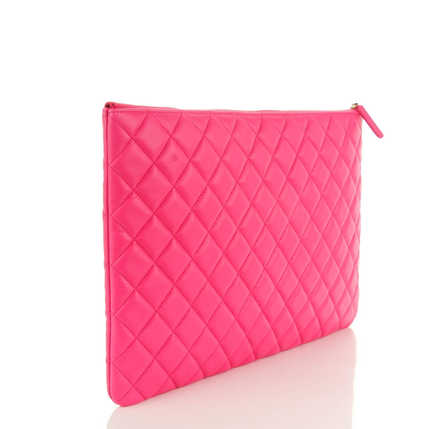 Lambskin Quilted Large Cosmetic Case Dark Pink