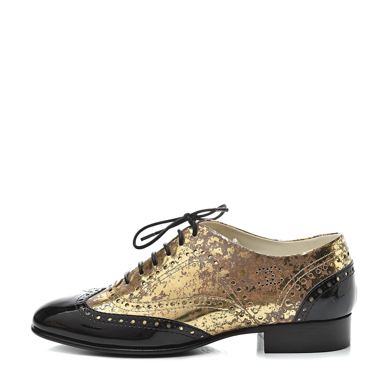 Fantasy Patent Calfskin Lace Up Oxfords 38 Gold Black