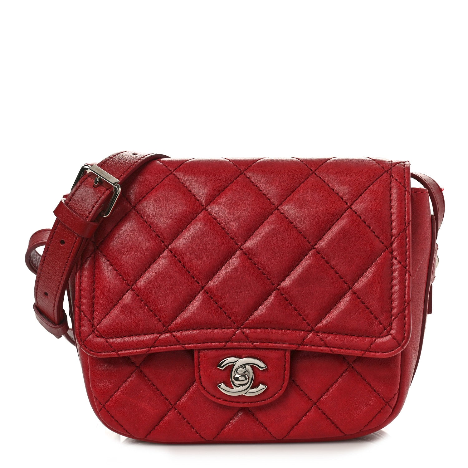 Chanel Lambskin Quilted Messenger Bag Red 1 of 12