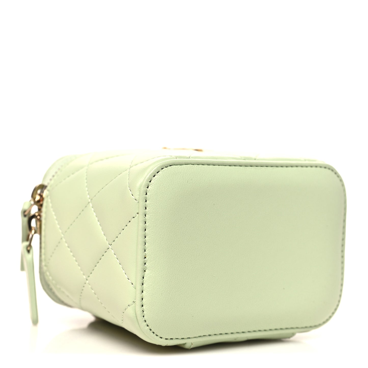 Lambskin Quilted Pearl Crush Mini Vanity Case With Chain Light Green