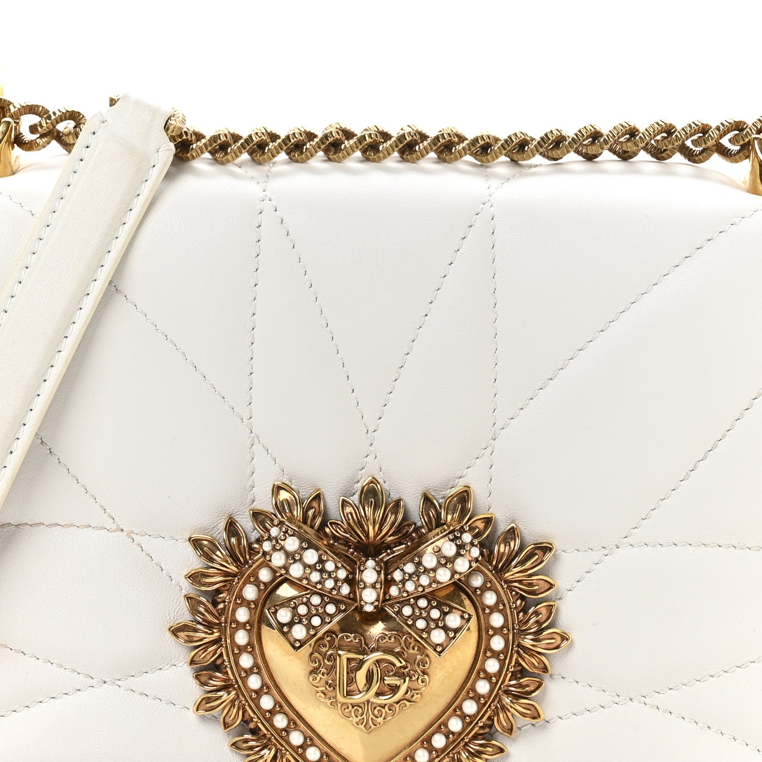 Dolce & Gabbana Calfskin Medium Devotion Crossbody Bag White
