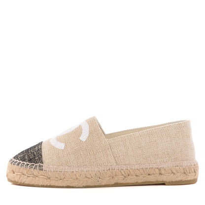 Chanel Toile Sequin CC Espadrilles 38 Beige Black 1 of 10