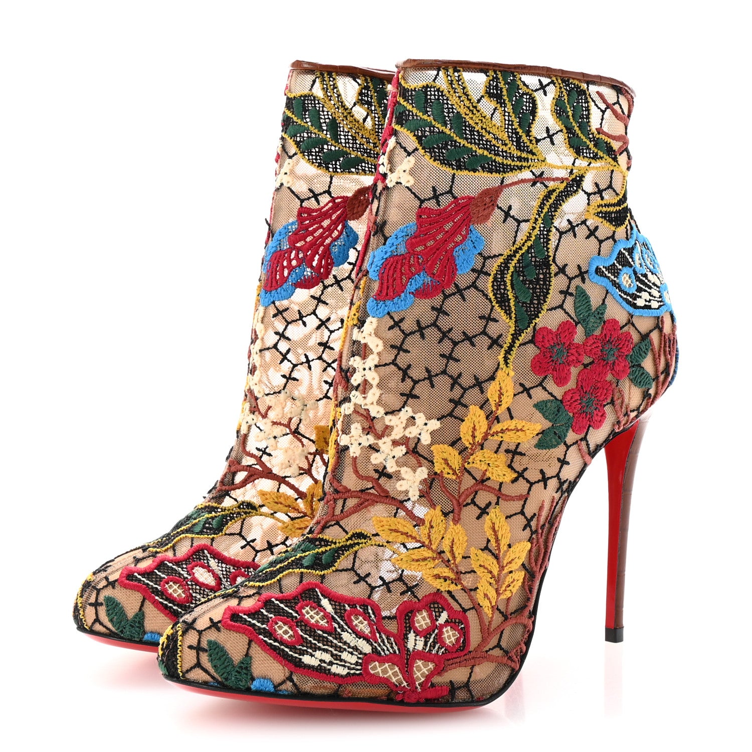 Christian Louboutin Mesh Guipure Wax Lace Calfskin Embossed Miss Tennis 100 Ankle Boots 36.5 Multicolor 4 of 9
