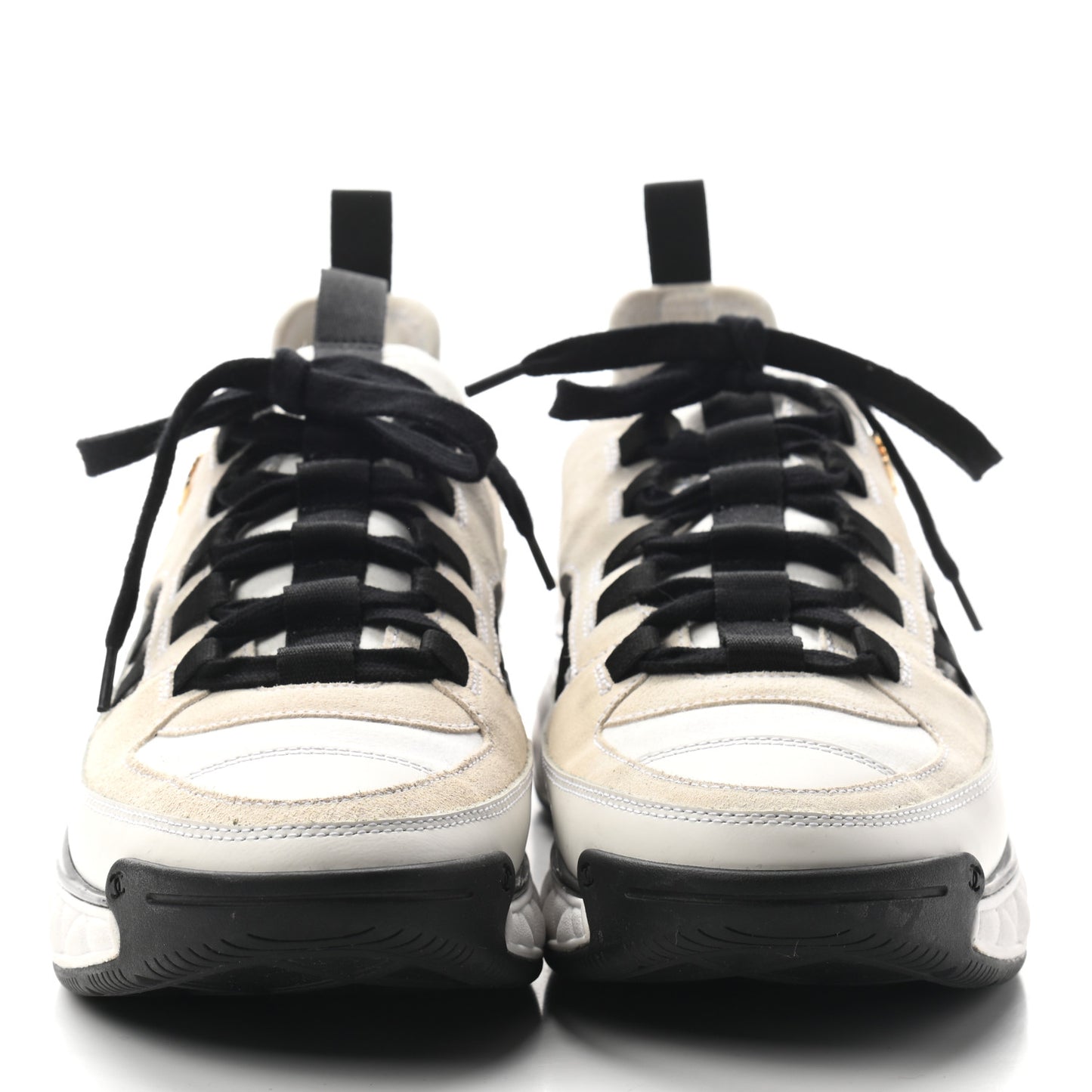 Fabric Calfskin Suede CC Sneakers 40 White Black