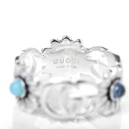 Gucci Sterling Silver Blue Topaz Mother of Pearl Turquoise Resin Double G Flower Ring 57 8 5 of 7