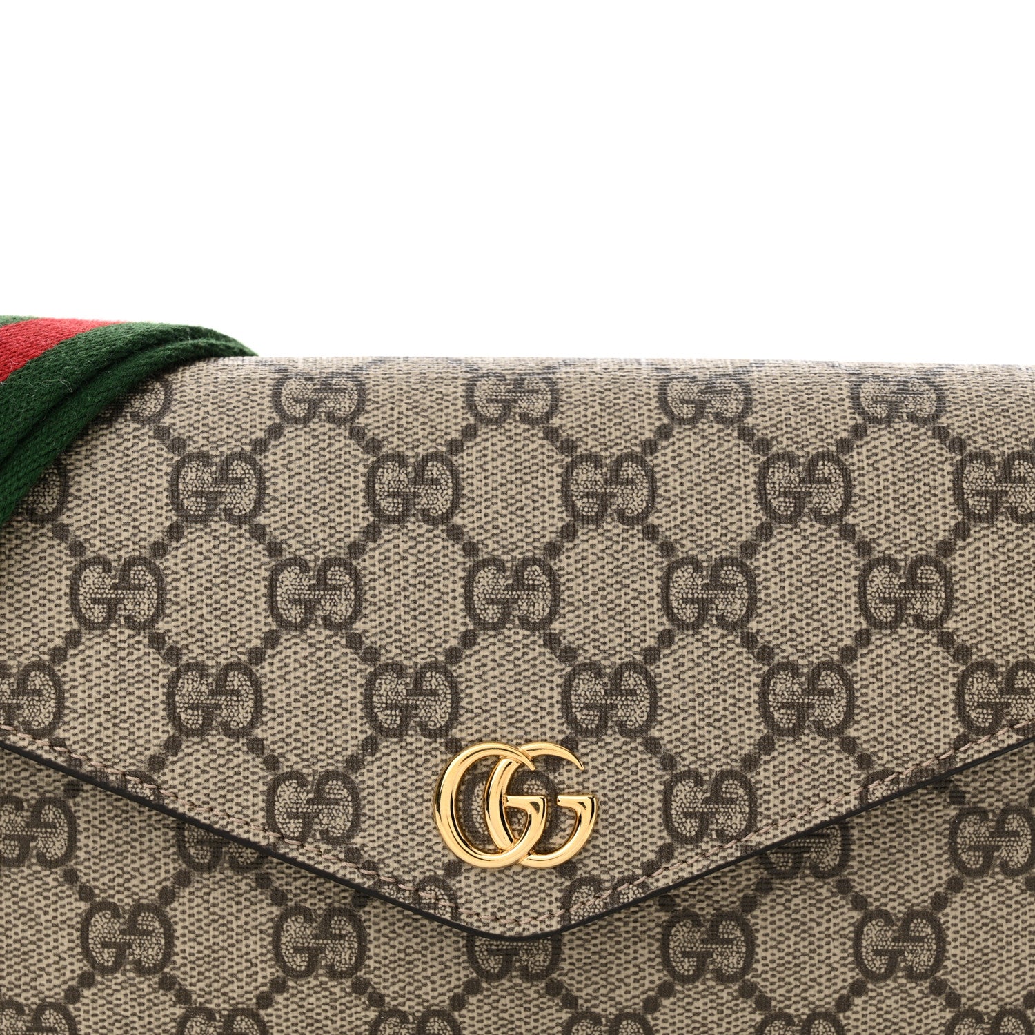 Gucci GG Supreme Monogram Textured Dollar Calfskin Web Mini Ophidia Envelope Shoulder Bag Beige Ebony 8 of 11