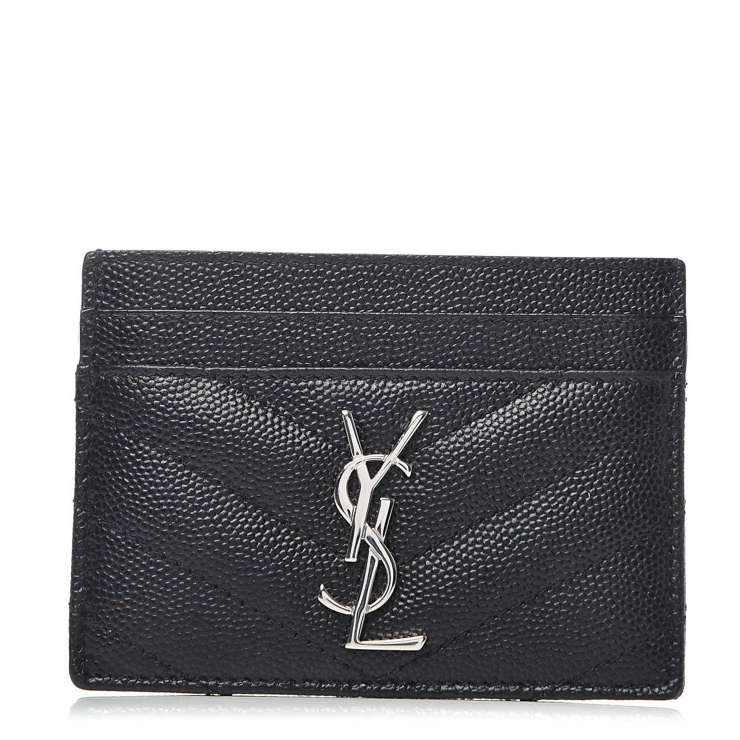 Saint Laurent Grain De Poudre Matelasse Chevron Monogram Credit Card Case Black 1 of 8