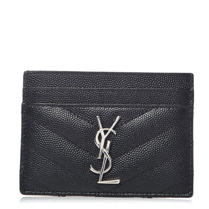 Saint Laurent Grain De Poudre Matelasse Chevron Monogram Credit Card Case Black 1 of 8