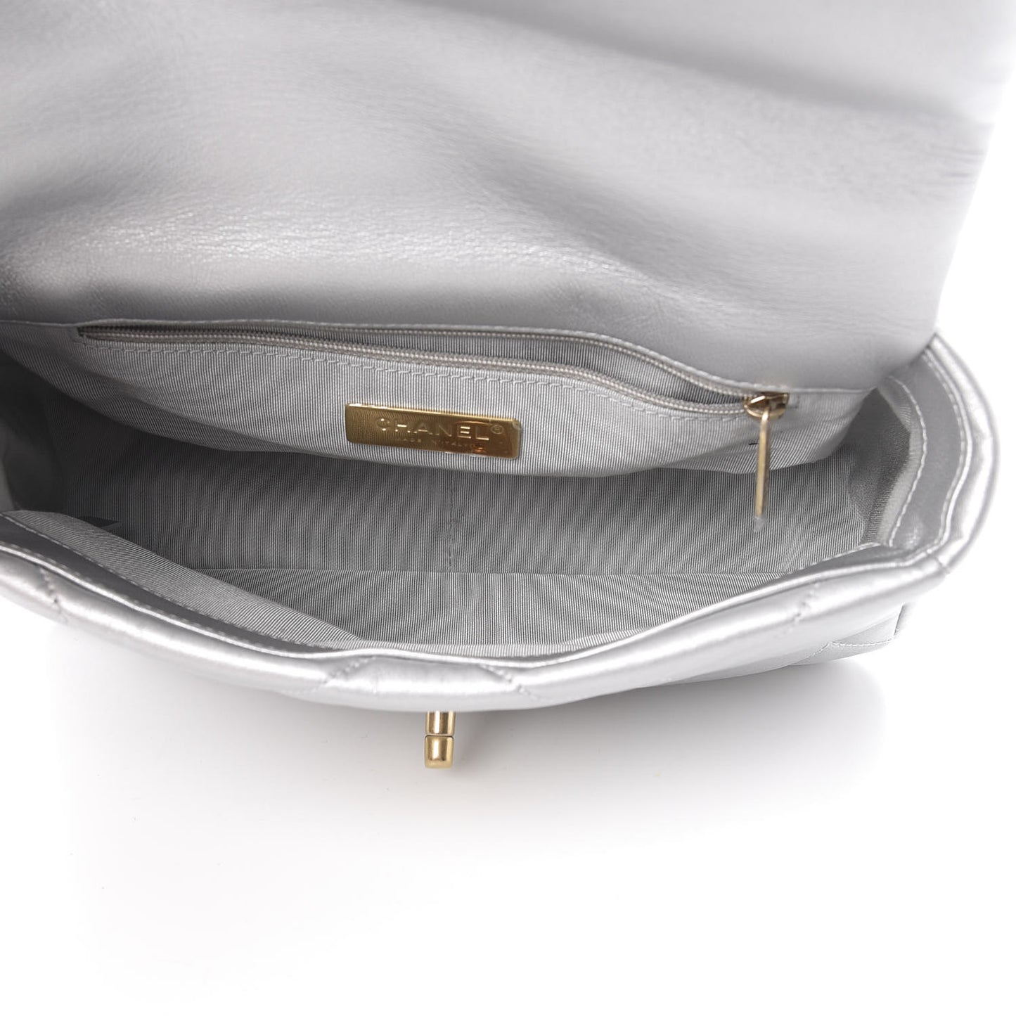 Metallic Goatskin Quilted Medium 19 Flap Silver