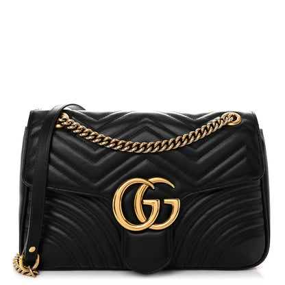 Gucci Calfskin Matelasse Medium GG Marmont Shoulder Bag Black 1 of 11