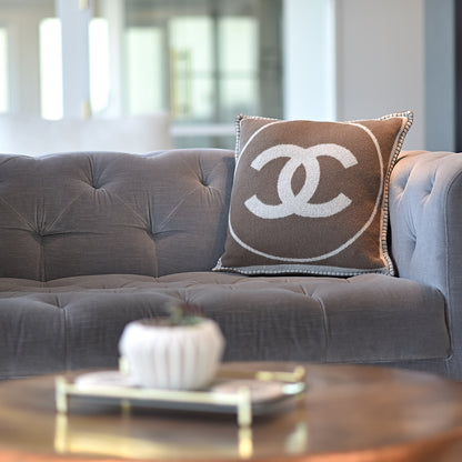 Chanel Merino Wool Cashmere CC Pillow Dark Beige Light Beige 2 of 9