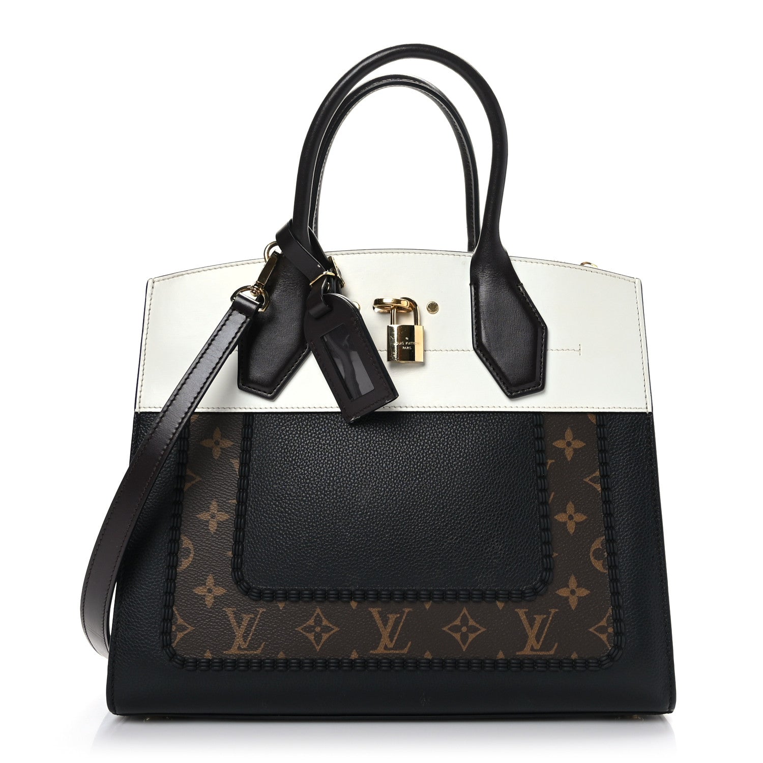 Louis Vuitton Calfskin Monogram City Steamer MM Black White 1 of 8