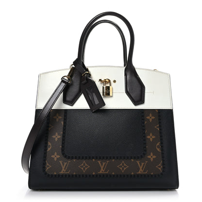 Louis Vuitton Calfskin Monogram City Steamer MM Black White 1 of 8