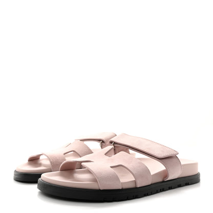 Hermes Suede Goatskin Womens Chypre Sandals Rose Porcelaine 3 of 8