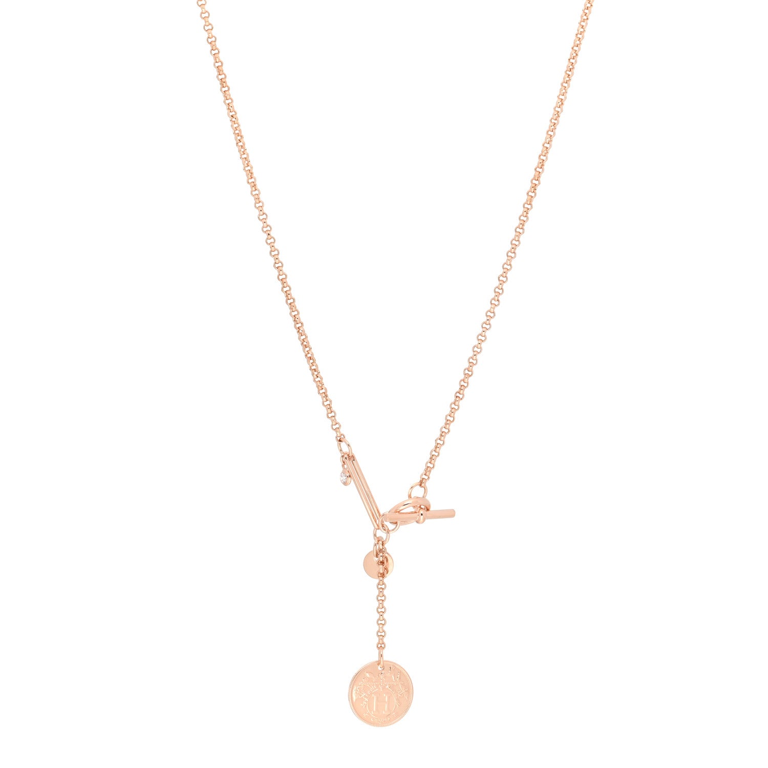 Hermes 18K Rose Gold Diamond PM Ex-Libris Pendant Necklace 1 of 5